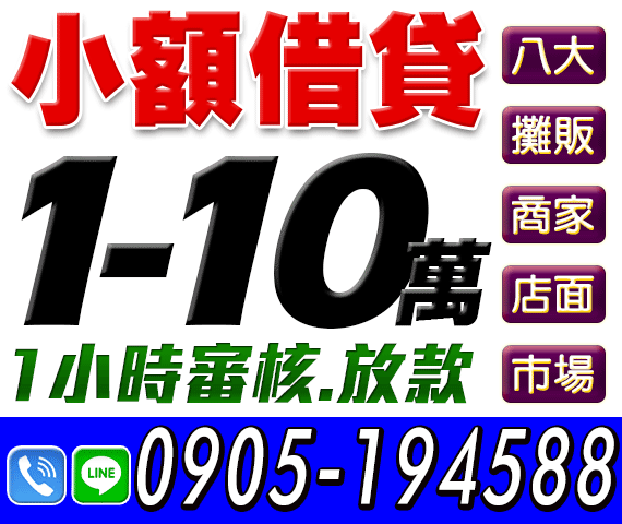 【小額借貸 一小時內審核放款】 | 1-10萬 八大店面商家攤販市場【速交貸】